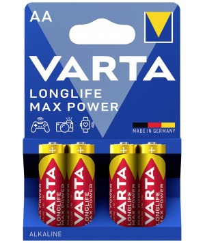 Pack de 4 pilas tamaño AA alcalinas LR6 Longlife Max Power Varta